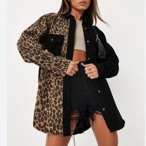 Black Super Oversized Leopard Print Panel Shirt